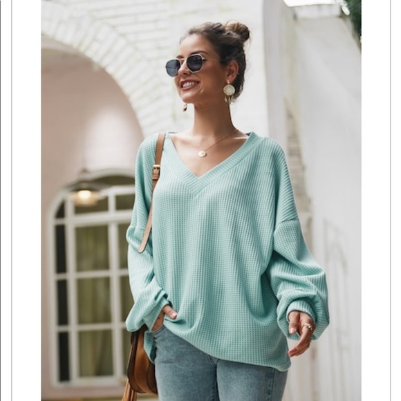 Aqua blue drop shoulder- Top - Picture 4 of 7